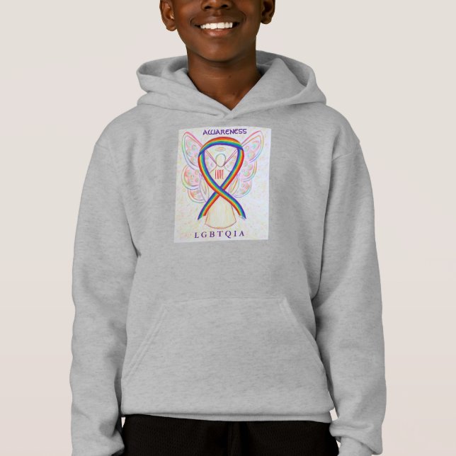LGBTQIA Rainbow Awareness Ribbon Angel Hoodie (Vorderseite)