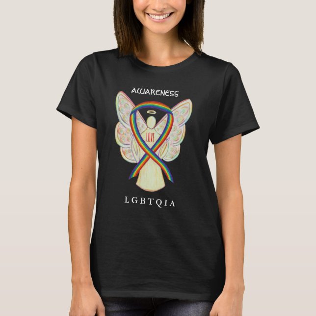 LGBTQIA Rainbow Awareness Ribbon Angel Shirt (Vorderseite)