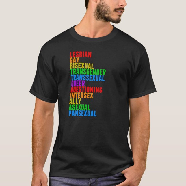 LGBTQQIAAP Gay Pride-Regenbogen T-Shirt (Vorderseite)