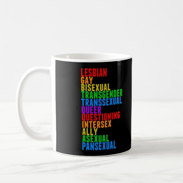 LGBTTQIAAP Pride Diversity Rainbow Acrostic Kaffeetasse (Links)