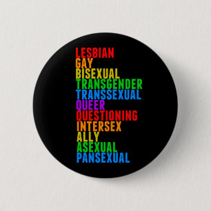 LGBTTQIAAP Pride Rainbow Acrostic Diversity Que Button