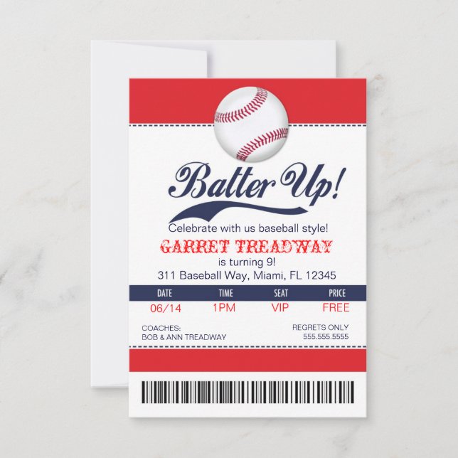 LGC Batter Up Baseball Ticket 2. Version Einladung (Vorderseite)