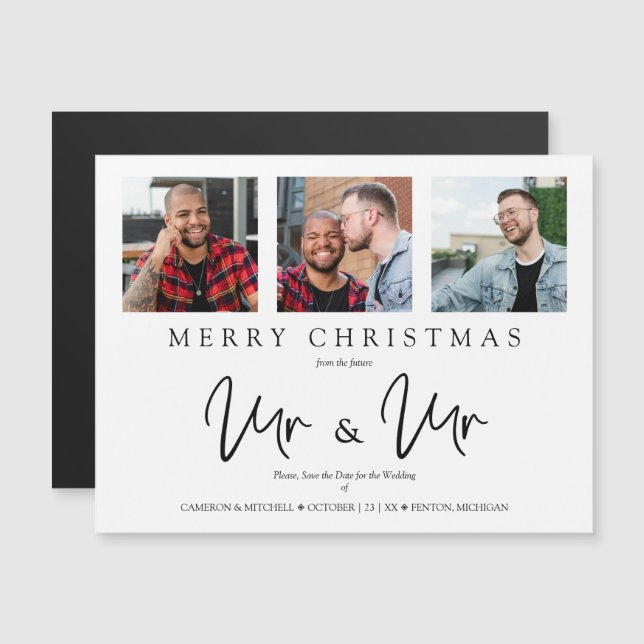 LGTB Gay Whimsical MR & MR Christmas Wedding Photo Magnetkarte (Vorne/Hinten)