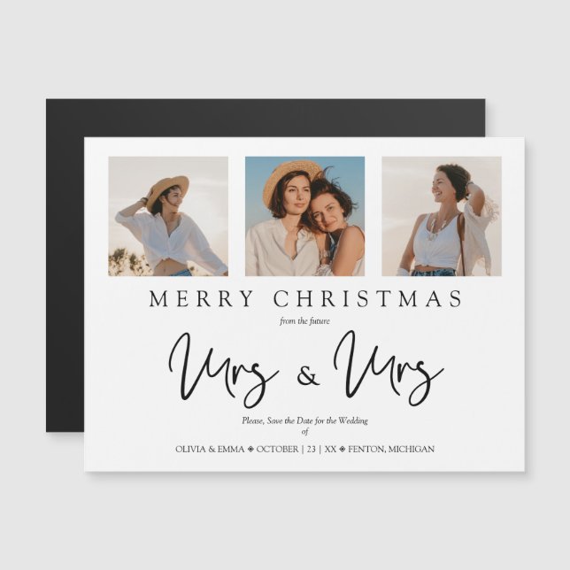 LGTB Lesbian Whimsical MRS & MRS Christmas Wedding Magnetkarte (Vorne/Hinten)