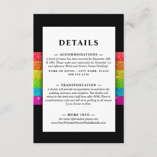 LGTBQ Rainbow Black Chic Modern Wedding Glitzer Begleitkarte