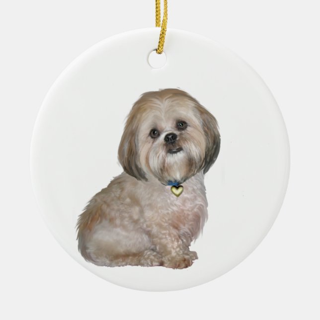 Lhasa Apso (A) - golden / creme Keramik Ornament (Vorne)