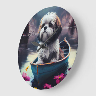 Lhasa Apso auf einem Paddel: Ein landschaftliches  Große Wanduhr