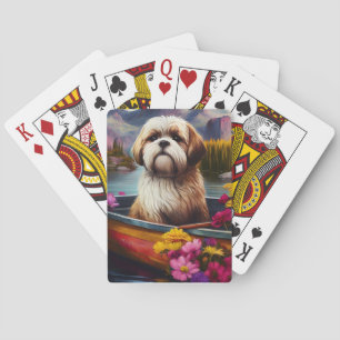 Lhasa Apso auf einem Paddel: Ein landschaftliches Spielkarten