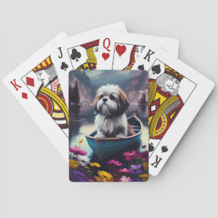 Lhasa Apso auf einem Paddel: Ein landschaftliches  Spielkarten