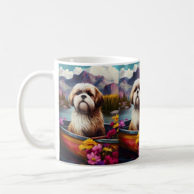 Lhasa Apso auf einem Paddle: Ein Landschaftliches  Kaffeetasse (Links)