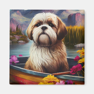 Lhasa Apso auf einem Paddle: Ein Landschaftliches  Magnet