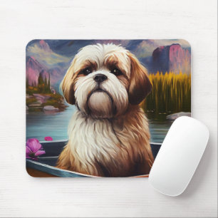 Lhasa Apso auf einem Paddle: Ein Landschaftliches  Mousepad