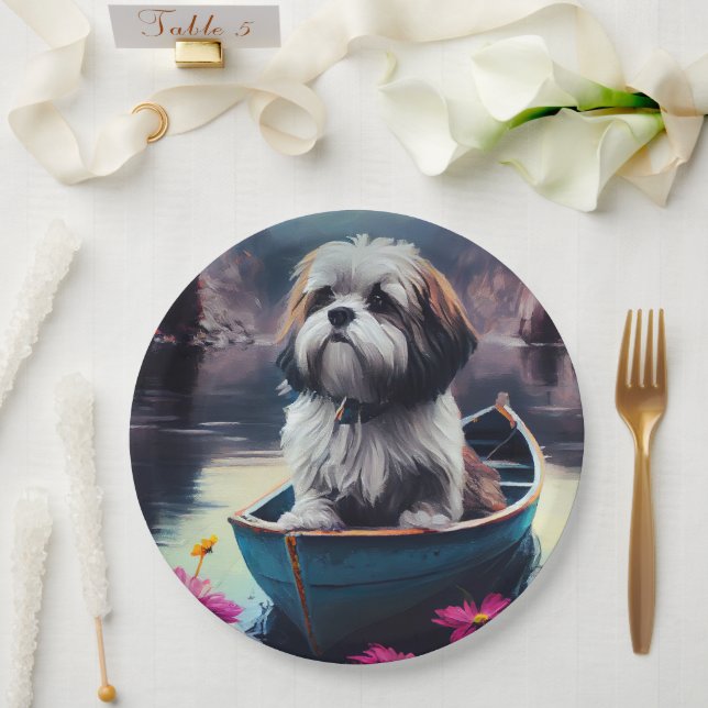 Lhasa Apso auf einem Paddle: Ein Landschaftliches  Pappteller (Hochzeit)