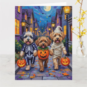 Lhasa Apso beim Trick-or-Treat in Halloween-Kostüm Karte