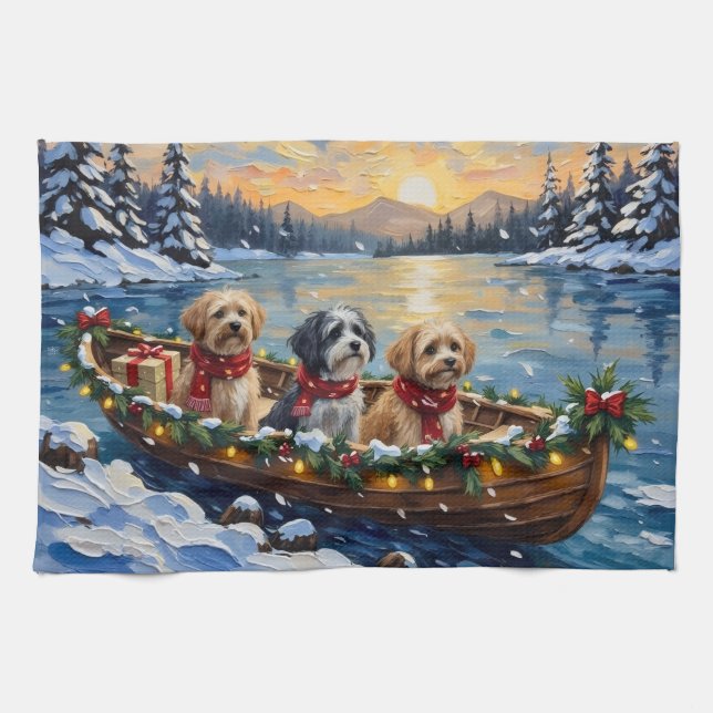 Lhasa Apso Christmas Boat Holiday Geschirrtuch (Horizontal)