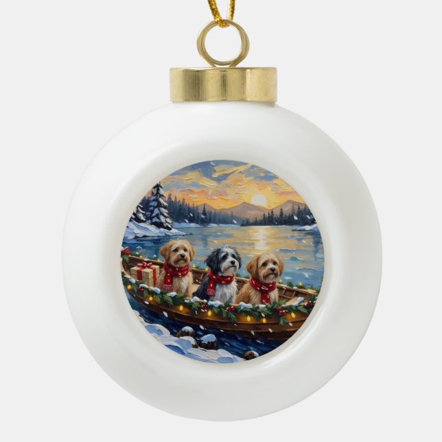 Lhasa Apso Christmas Boat Holiday Keramik Kugel-Ornament (Vorderseite)