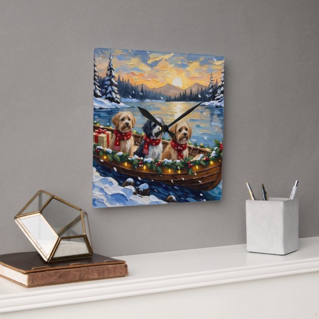 Lhasa Apso Christmas Boat Holiday Quadratische Wanduhr (Büro)