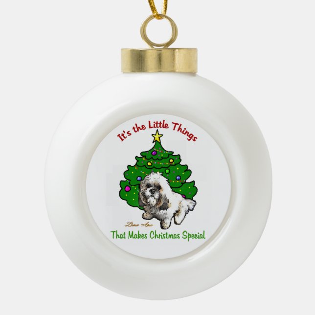 Lhasa Apso Christmas Keramik Kugel-Ornament (Vorderseite)