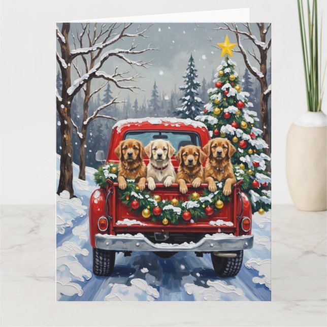 Lhasa Apso Christmas Red Truck Holiday Karte (Vorderseite)