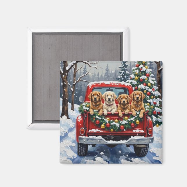 Lhasa Apso Christmas Red Truck Holiday Magnet (Vorderseite/Rückseite)