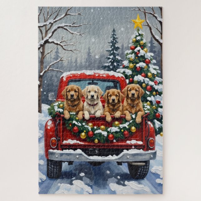 Lhasa Apso Christmas Red Truck Holiday Puzzle (Vertikal)