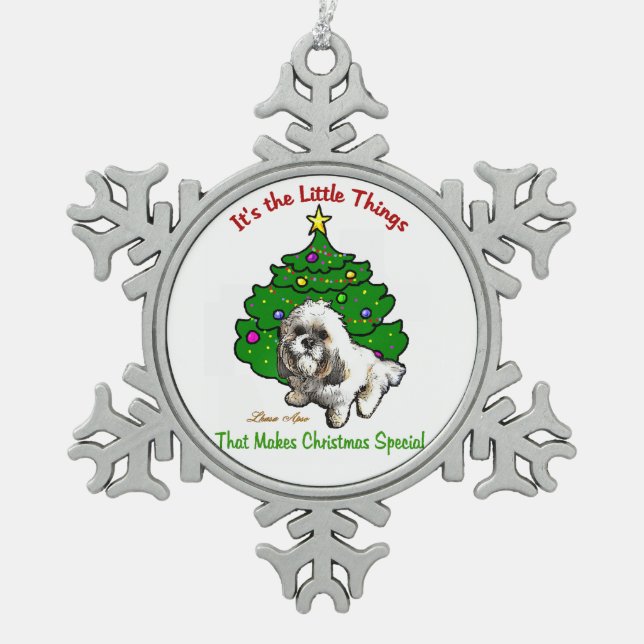 Lhasa Apso Christmas Schneeflocken Zinn-Ornament (Vorderseite)