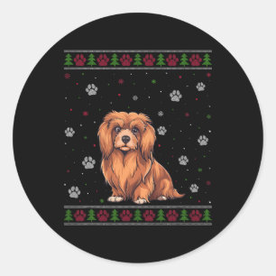 Lhasa Apso Christmas Sweater Xmas Haustier Hund L Runder Aufkleber