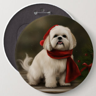 Lhasa Apso Dog in Schnee Weihnachten Button