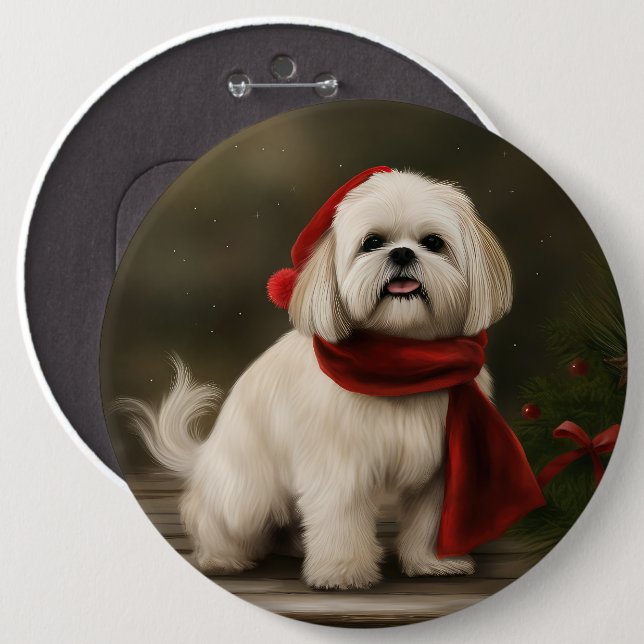 Lhasa Apso Dog in Schnee Weihnachten Button (Vorne & Hinten)