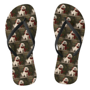 Lhasa Apso Dog in Schnee Weihnachten Flip Flops
