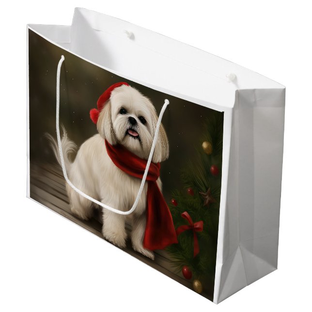 Lhasa Apso Dog in Schnee Weihnachten Große Geschenktüte (Vorderseite Schrägansicht)