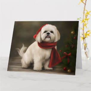 Lhasa Apso Dog in Schnee Weihnachten Karte