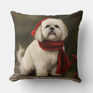 Lhasa Apso Dog in Schnee Weihnachten Kissen