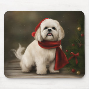 Lhasa Apso Dog in Schnee Weihnachten Mousepad
