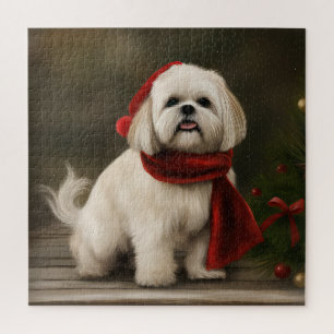 Lhasa Apso Dog in Schnee Weihnachten Puzzle