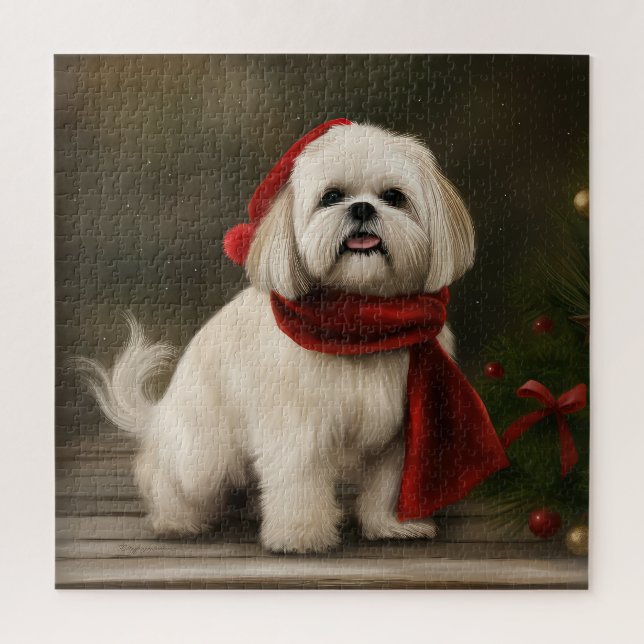 Lhasa Apso Dog in Schnee Weihnachten Puzzle (Vertikal)