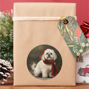 Lhasa Apso Dog in Schnee Weihnachten Runder Aufkleber
