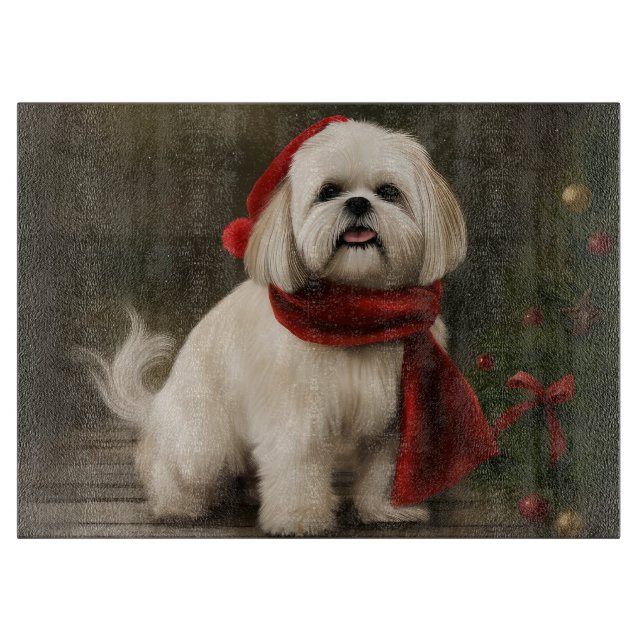 Lhasa Apso Dog in Schnee Weihnachten Schneidebrett (Vorderseite)