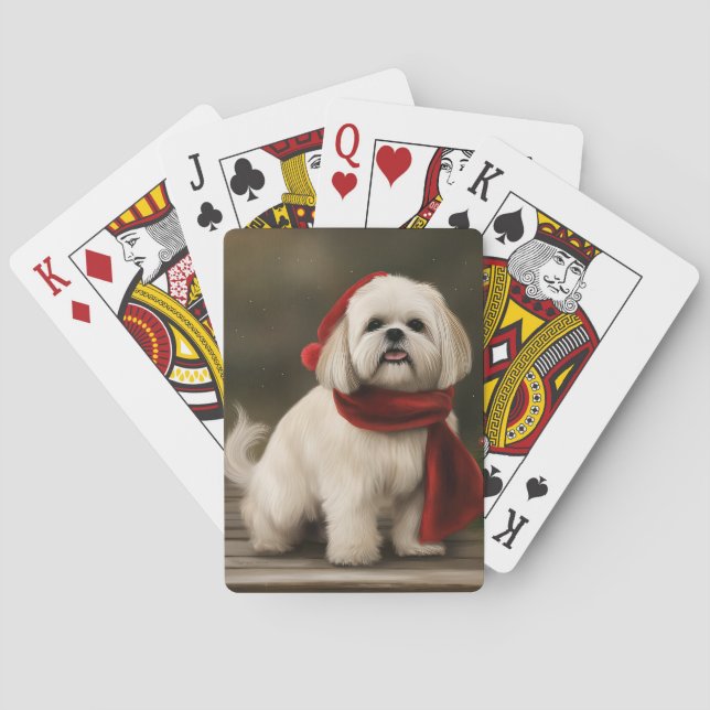 Lhasa Apso Dog in Schnee Weihnachten Spielkarten (Rückseite)