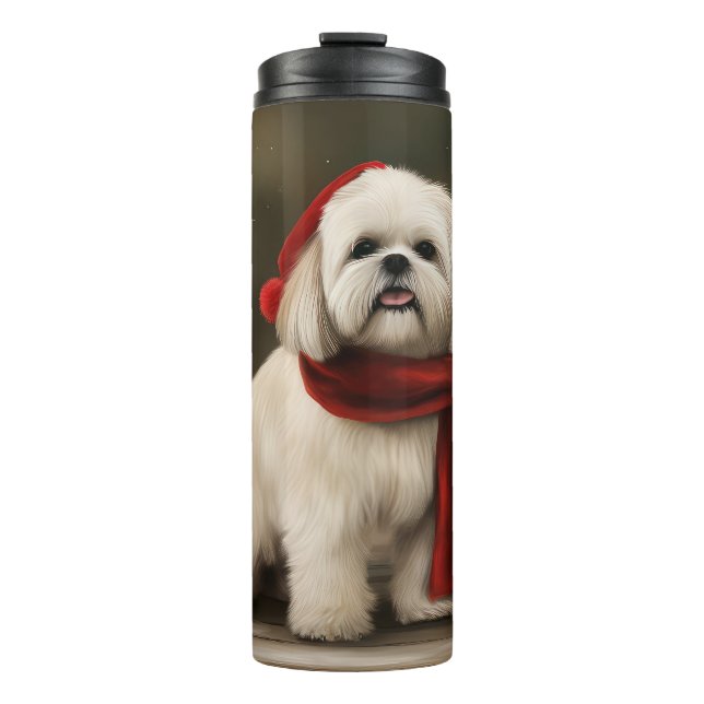 Lhasa Apso Dog in Schnee Weihnachten Thermosbecher (Vorderseite)