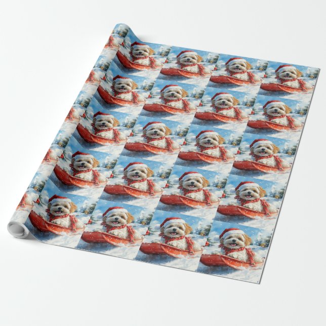 Lhasa Apso Dog in Sledge Let it Schnee Weihnachten Geschenkpapier (Ungerollt)