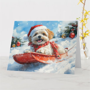 Lhasa Apso Dog in Sledge Let it Schnee Weihnachten Karte