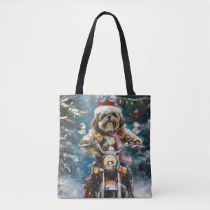 Lhasa Apso Dog Reiten Motorrad Weihnachten