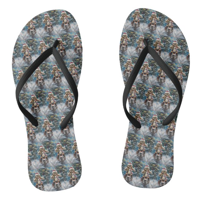 Lhasa Apso Dog Reiten Motorrad Weihnachten Flip Flops (Fußbett)