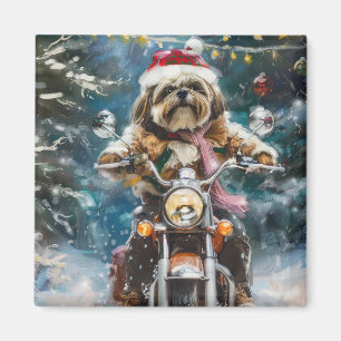 Lhasa Apso Dog Reiten Motorrad Weihnachten Magnet