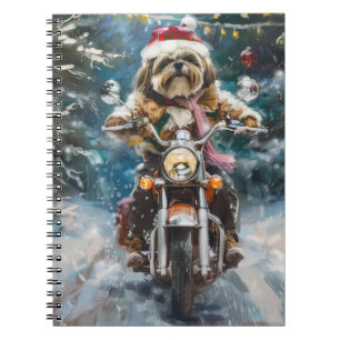 Lhasa Apso Dog Reiten Motorrad Weihnachten Notizblock