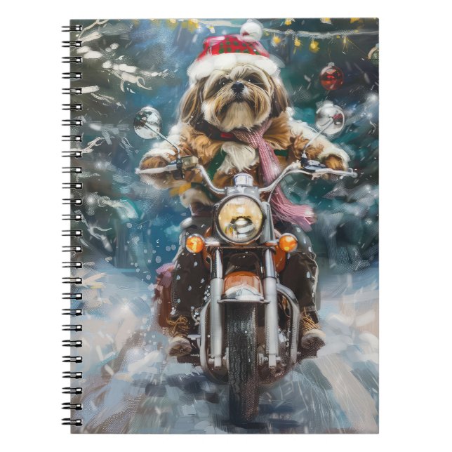 Lhasa Apso Dog Reiten Motorrad Weihnachten Notizblock (Vorderseite)