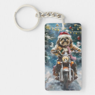 Lhasa Apso Dog Reiten Motorrad Weihnachten Schlüsselanhänger