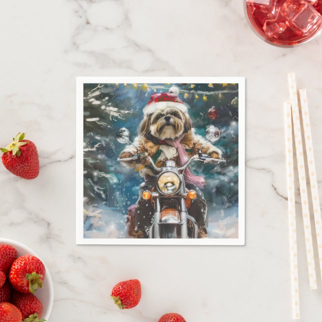 Lhasa Apso Dog Reiten Motorrad Weihnachten Serviette (Beispiel)