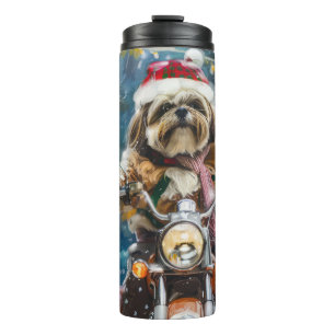 Lhasa Apso Dog Reiten Motorrad Weihnachten Thermosbecher